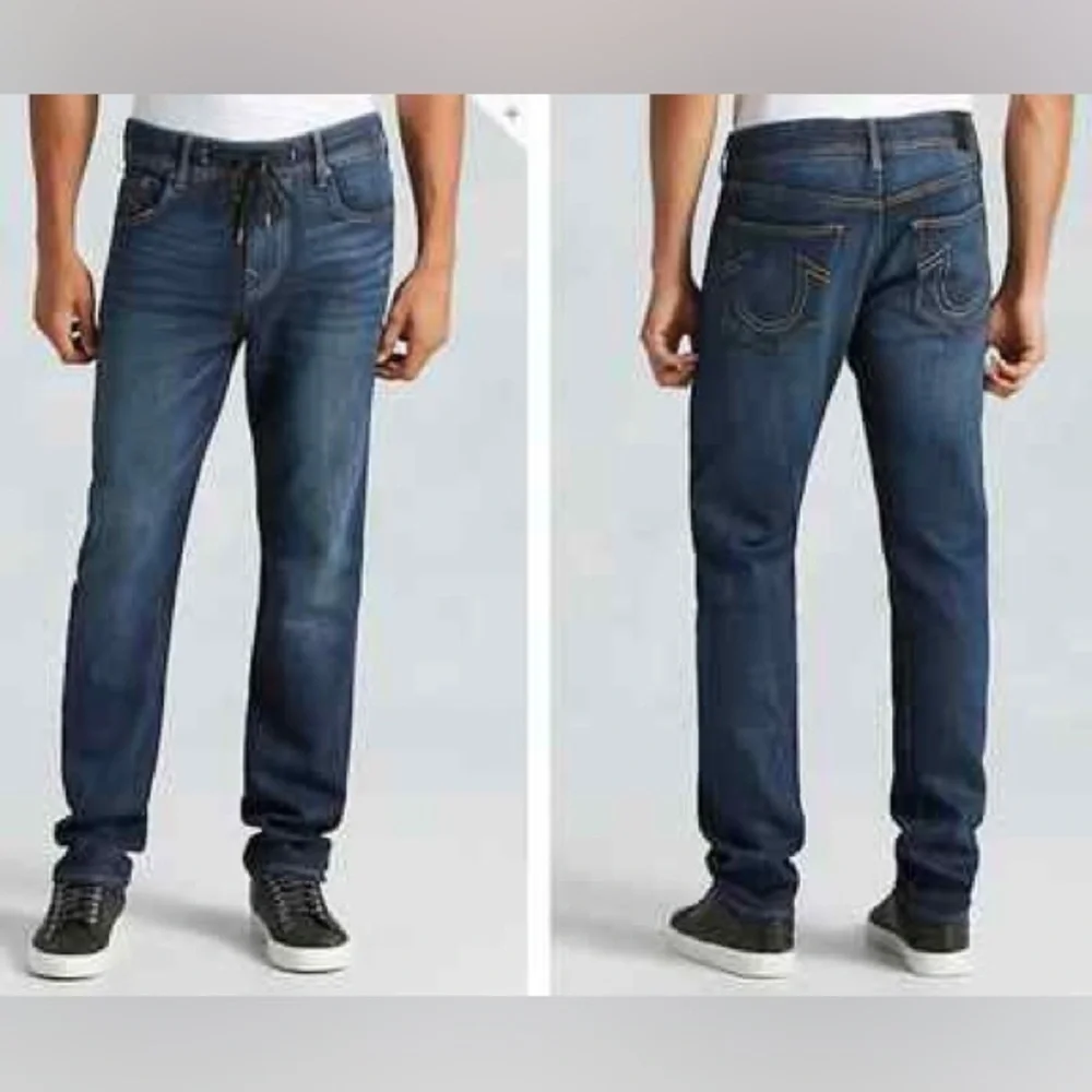 True Religion Twisted Dean Slim Blue Drawstring Denim Jeans Men's Size 31x30